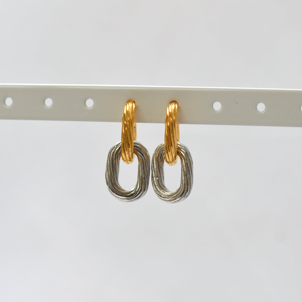 Gold and Silver Interlocking Contrast Earrings