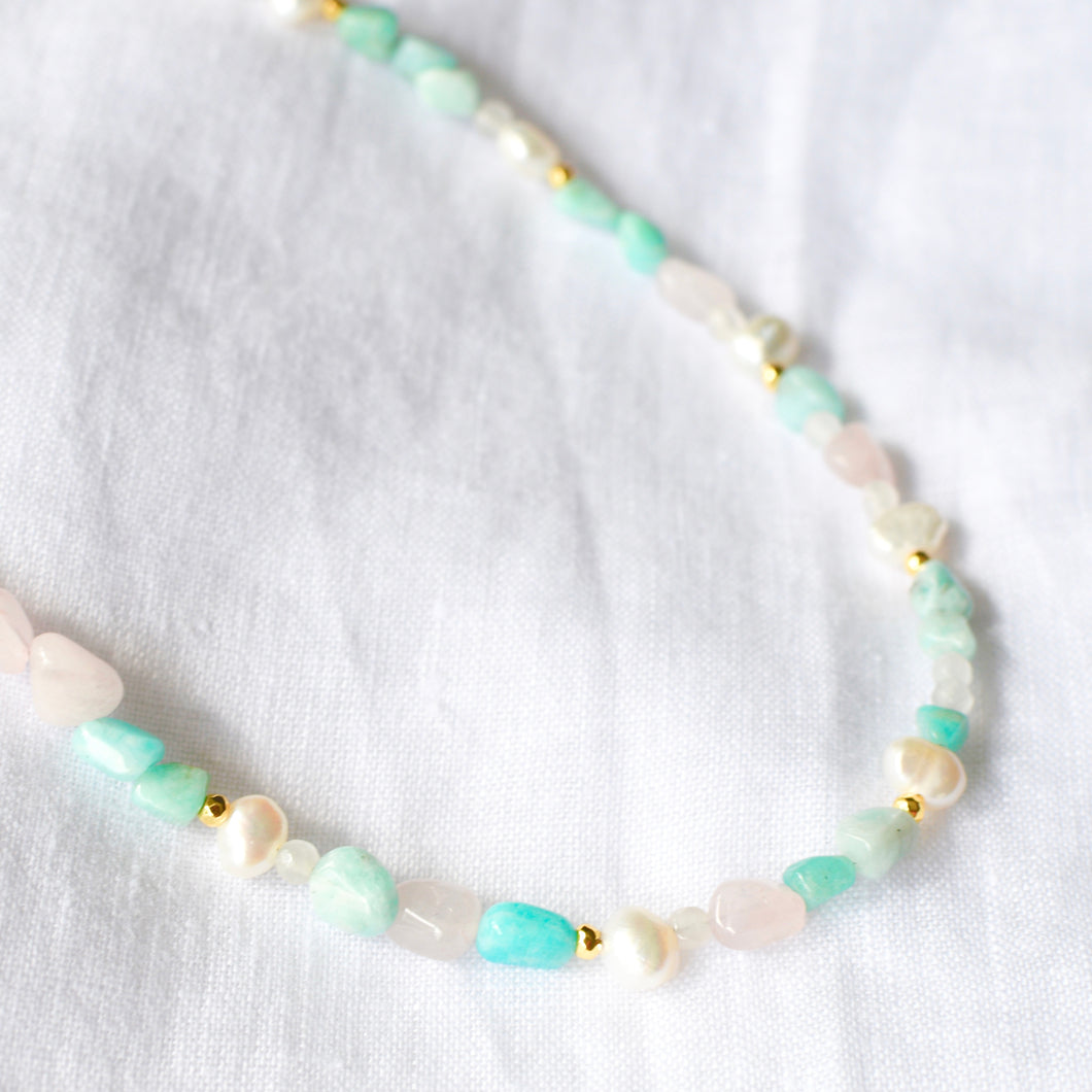 Chunky Stone and Pearl Bead Necklace