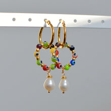Load image into Gallery viewer, Multicoloured Bead Pearl Detail Hoops
