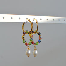 Load image into Gallery viewer, Multicoloured Bead Pearl Detail Hoops

